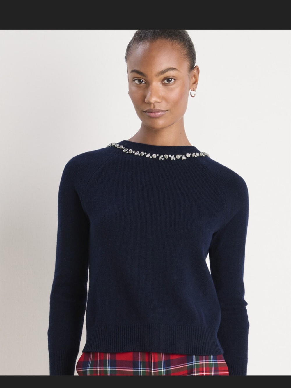 Vineyard Vines Navy Crewneck Sweater with Rhinestone Neckline